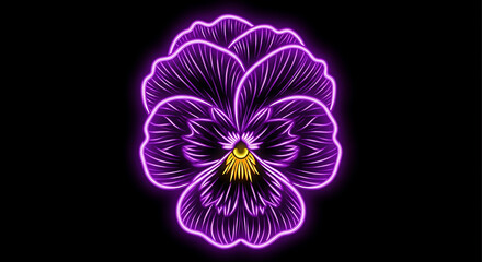 Neon Glowing Violet Flower with Symmetrical Neon Purple Glow