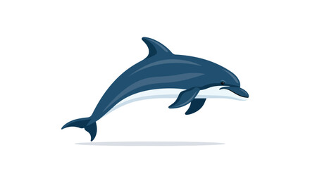 Obraz premium Animated Dolphin Leaping with Graceful Ease Against a Minimalist White Background, Cartoon Style Marine Mammal
