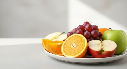Fresh Fruit Platter: Vibrant Orange, Apple, Grapes, Healthy Food Composition.