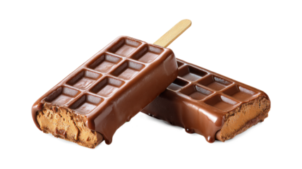Two-bit chocolate ice cream popsicle with coating isolated on a white background