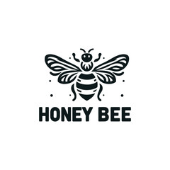 Honey bee editable vector logo. Hand drawn engraving style illustrations. Bee logo illustration
