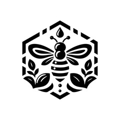 Honey bee editable vector logo. Hand drawn engraving style illustrations. Bee logo illustration