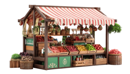 Wooden market stall brimming with fresh produce