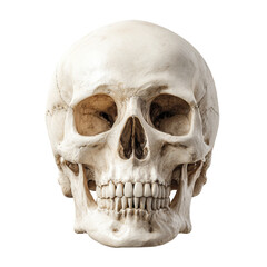 Detailed human skull front view, realistic anatomy for medical or artistic projects, a stark reminder of mortality and existence