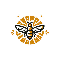 Honey bee editable vector logo. Hand drawn engraving style illustrations. Bee logo illustration