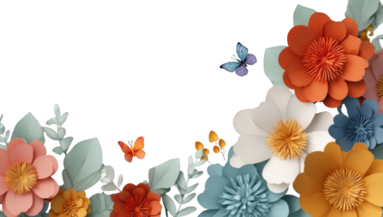 Floral paper art border with butterflies