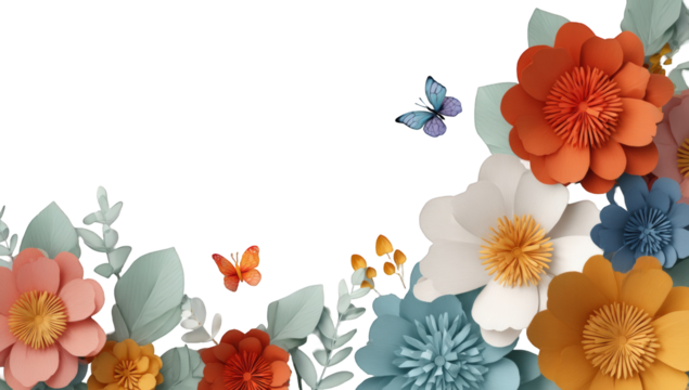 Floral paper art border with butterflies