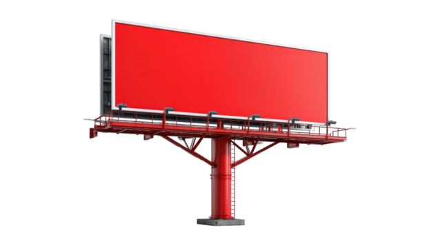 Red billboard against a dark background.  3D render
