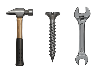 Free Transparent PNG Rustic  Construction Tools: Hammer, Screw, Wrench - Repair and Maintenance Equipment