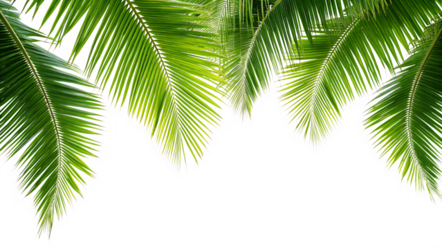 Coconut palm fronds isolated on transparent background, a tropical paradise feel for your creative projects and designs