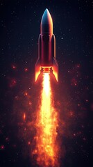 Fototapeta premium Rocket launching into outer space with flame.