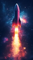 Futuristic rocket launching into deep space.