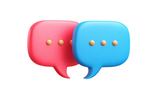 Two 3D speech bubbles, pink and blue