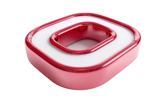 3D render of a large, bold, red-pink letter "O