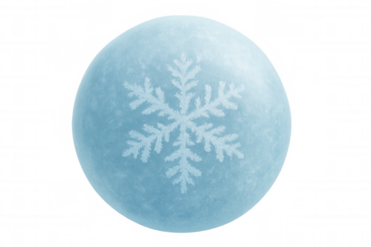 Ice sphere with snowflake design depicting winter, cold weather, and seasonal frozen concept with transparent background