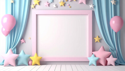 背景素材 キッズ 星と風船のフレーム