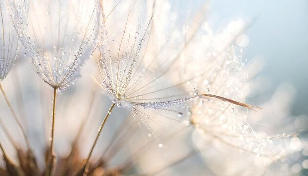 Delicate dandelion seed head with morning dew