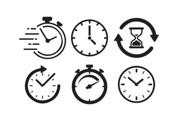 Set of Stopwatch and Clock Icons, Time Management and Countdown Symbols, Timer Illustrations. Vector illustration eps 10