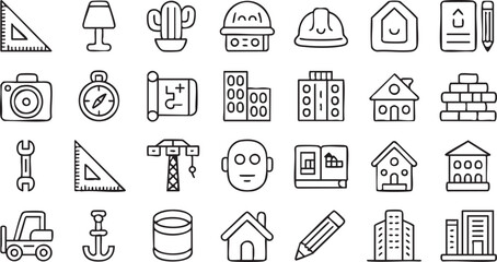 Construction and architecture vector icons for building, real estate, and urban design projects