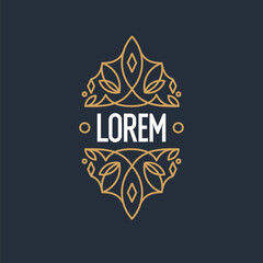 Minimalist postcard for text. Vector geometric illustration with gold lines.