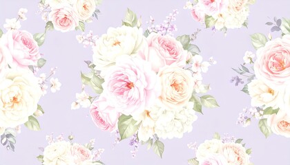 Pastel roses and blossoms repeat pattern