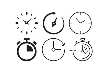 Clock and Hourglass Icons Set, Time Management and Countdown Symbols, Stopwatch and Timer icon. Vector illustration eps 10