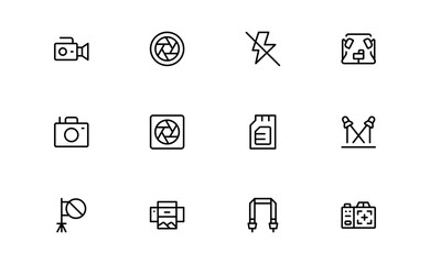 Professional Photography Line Icon Pack Featuring Modern Minimal Design for Creative Visuals and Unique Photo Concepts in Vector Format, Perfect for Digital Projects and Branding
