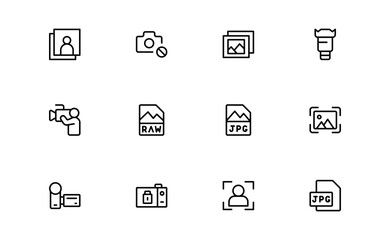 Professional Photography Line Icon Pack Featuring Modern Minimal Design for Creative Visuals and Unique Photo Concepts in Vector Format, Perfect for Digital Projects and Branding