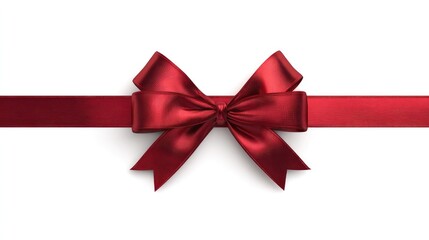 A single red satin ribbon tied in a bow, isolated on pure white, representing elegance and simplicity.