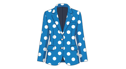 Illustrated azure blazer adorned with white polka dots a vibrant fashion statement with a retro flair adding a touch of playfulness and elegance