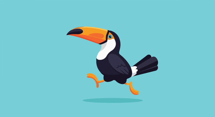 Naklejka premium Cartoon Toucan on the Move: A Whimsical Illustration with Vibrant Colors and Playful Energy Depicting Speed and Joy in a Minimalist Style