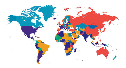 Obraz premium World map with countries colored by region or group.