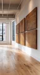 Modern, light-filled office space with wall art