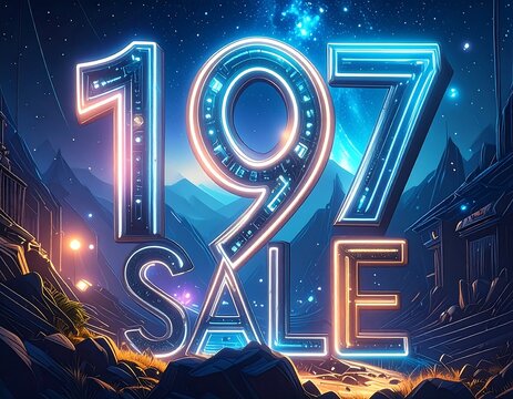 Futuristic sale banner with 1997 text