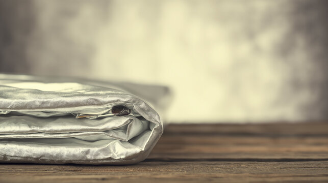 reassurance. Folded emergency blanket with silver lining, conveying reassurance for Japan's Disaster Prevention Day. public awareness campaigns.