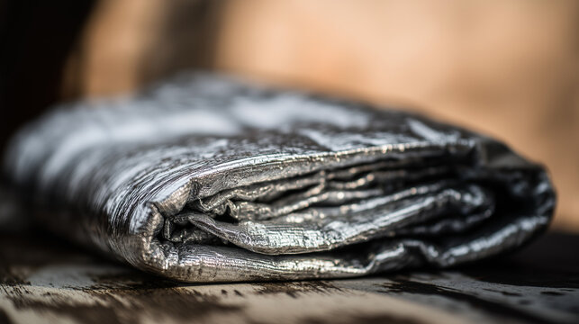 reassurance. Folded emergency blanket with silver lining, conveying reassurance for Japan's Disaster Prevention Day. public awareness campaigns.