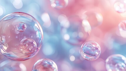 Colorful Bubbles Floating in Air Over Soft Pastel Backgrounds