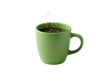 Free Transparent PNG Rustic Green Mug of Hot Tea or Coffee with Steam