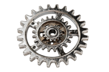 Detailed view of a complex, metallic gear mechanism