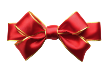 A vibrant red ribbon bow, elegant and festive