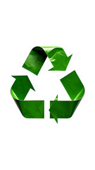 Obraz premium Glossy green recycling symbol with three interlocked arrows, digitally rendered on a black background