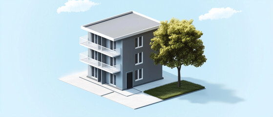 Minimalist Oasis: A minimalist digital isometric illustration