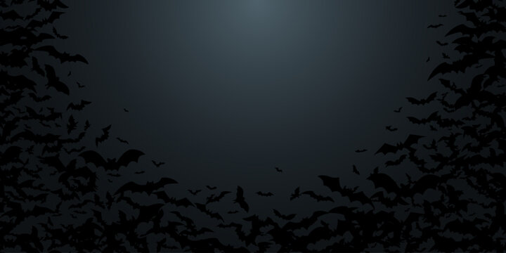 Deep dark Halloween background with flock of bats