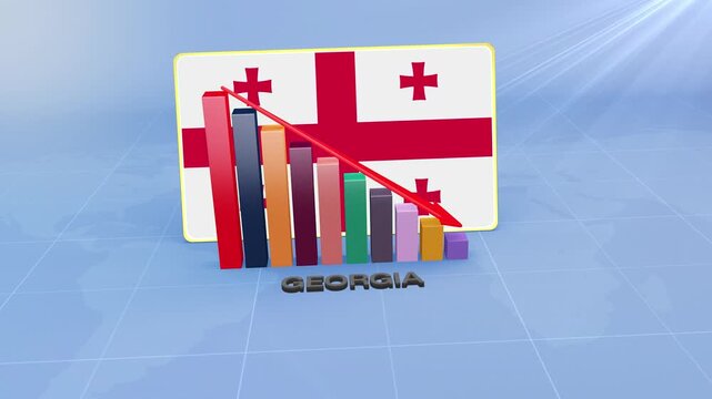 Georgia Flag on 3D Bar Graph with Downward Red Arrow Economic Crisis Concept - Powered by Adobe