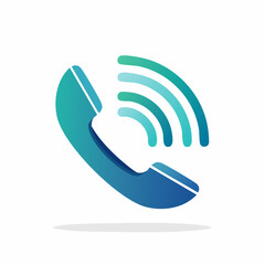 Stylized blue and green phone receiver icon with radiating waves, symbolizing communication or an active call.