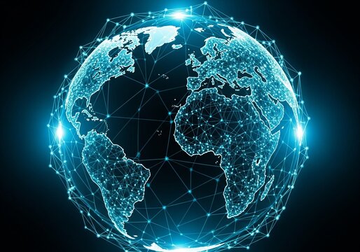 Blue sphere digital globe with global connection network design