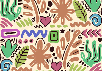  tropical floral pattern. Cute botanical abstract contemporary seamless pattern. Hand drawn unique print.