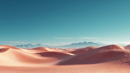 Desert dunes and clear blue azure sky concept poster. Desert nature landscape background. AI artwork digital illustration. 