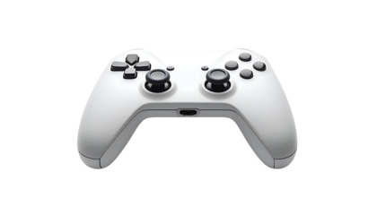 Off-white wireless game controller with black buttons, thumbsticks, and directional pad; USB-C port visible