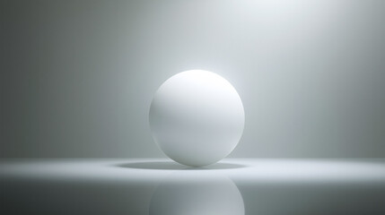 A minimalist white sphere on a reflective surface, with soft lighting and a gradient background. Ideal for modern design, branding, or conceptual advertising.